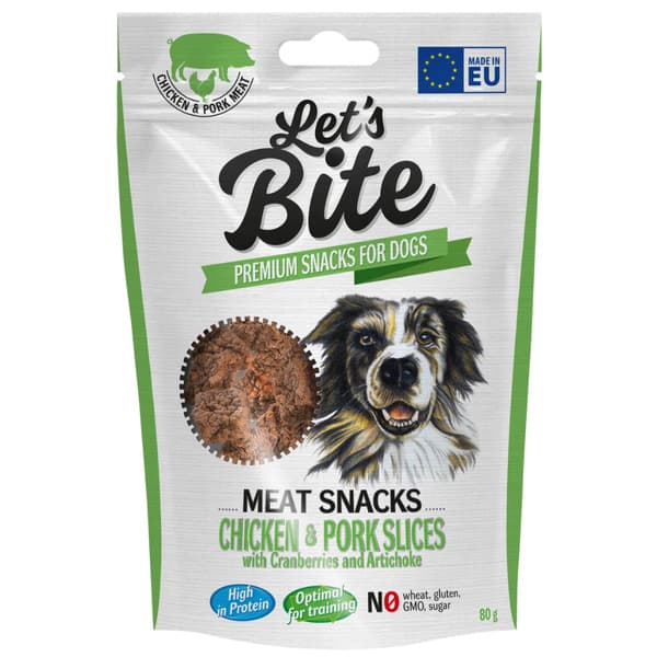 Let's Bite Meat Snacks kana- ja sianlihaviipaleet karpalolla, 80 g, view: 0