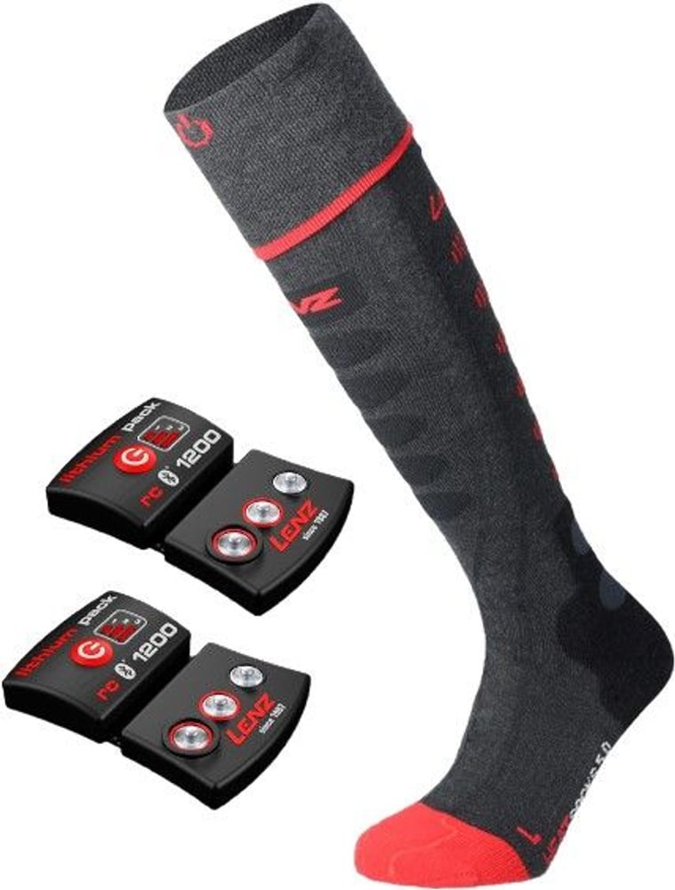 productImage: Set of Heat sock 5.1 + Lithium RCB 1200 lämpösukat + 2 akkua, musta/punainen