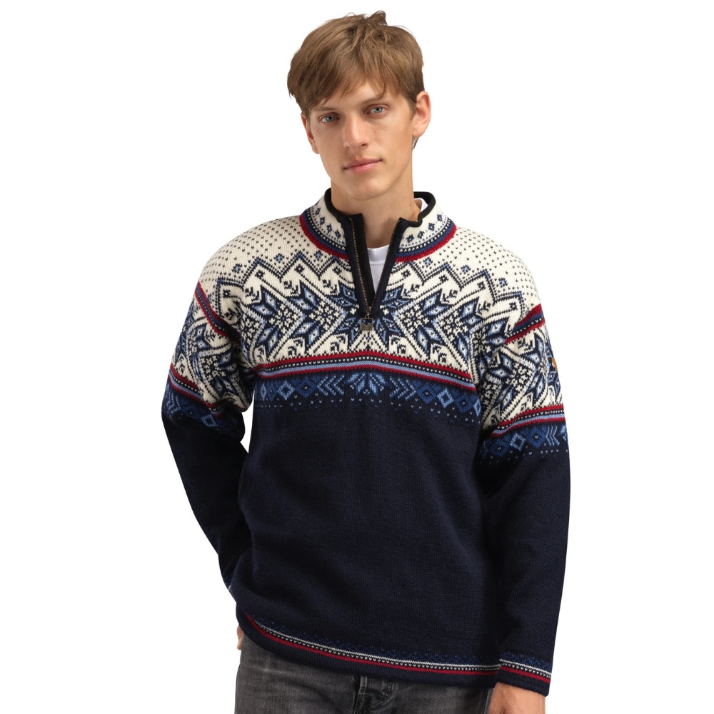 productImage: M's Vail Sweater Midnightnavy Redrose Offwhite