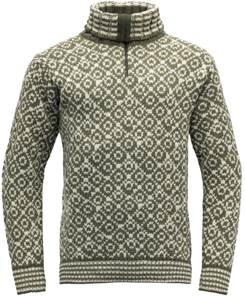productImage: Svalbard Wool Zip Neck villapaita, oliivi/valkoinen