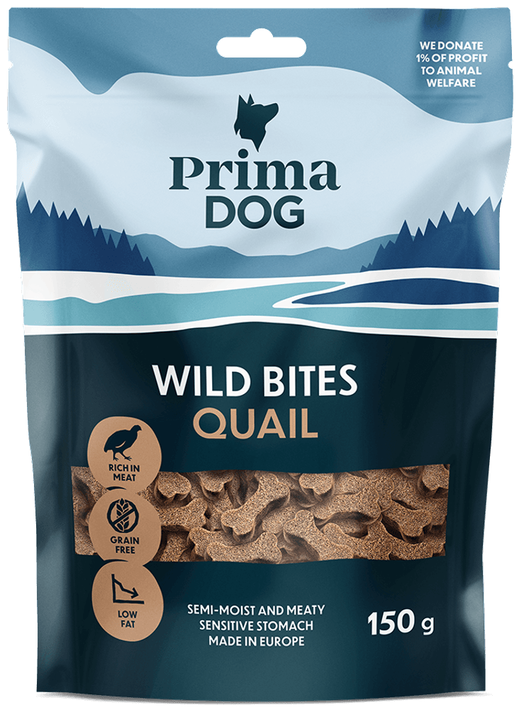 productImage: PrimaDog Wild bites Viiriäinen ja Orapihlaja 150G