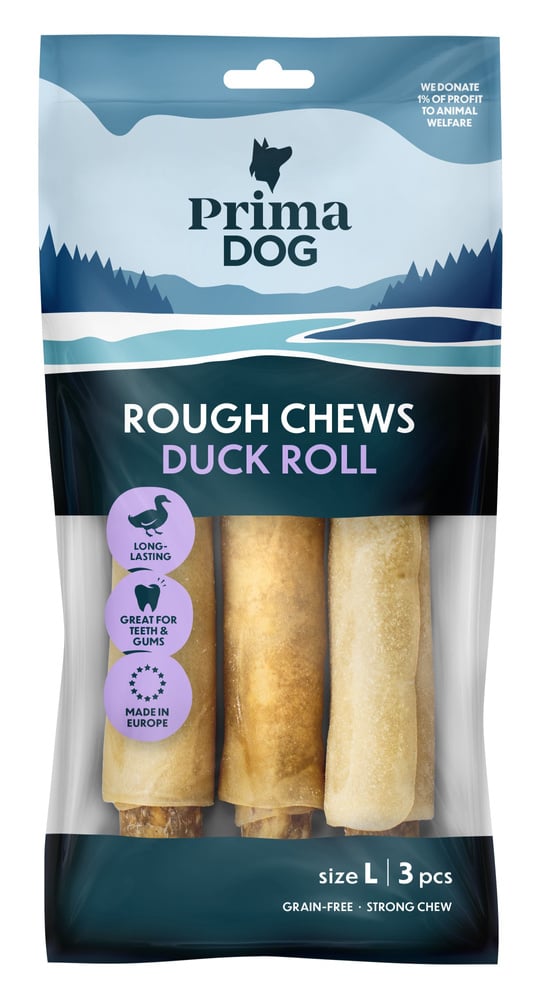 productImage: PrimaDog Rough Chews Tuggben med Anka L 17 cm 225g, puruluu