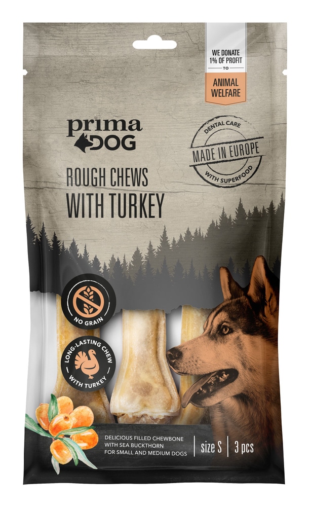 productImage: Prima Dog Rough Chews Turkey/Sea Buckthorn puruluu kalkkuna/tyrni, 10 cm, 3 kpl