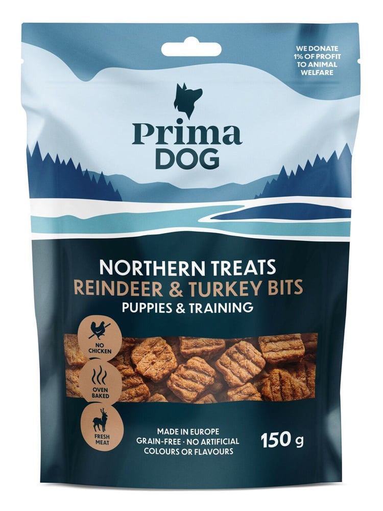 productImage: PrimaDog Northern Treats Bits Ren-Kalkon för Valpar & Träning makupalat, 150g
