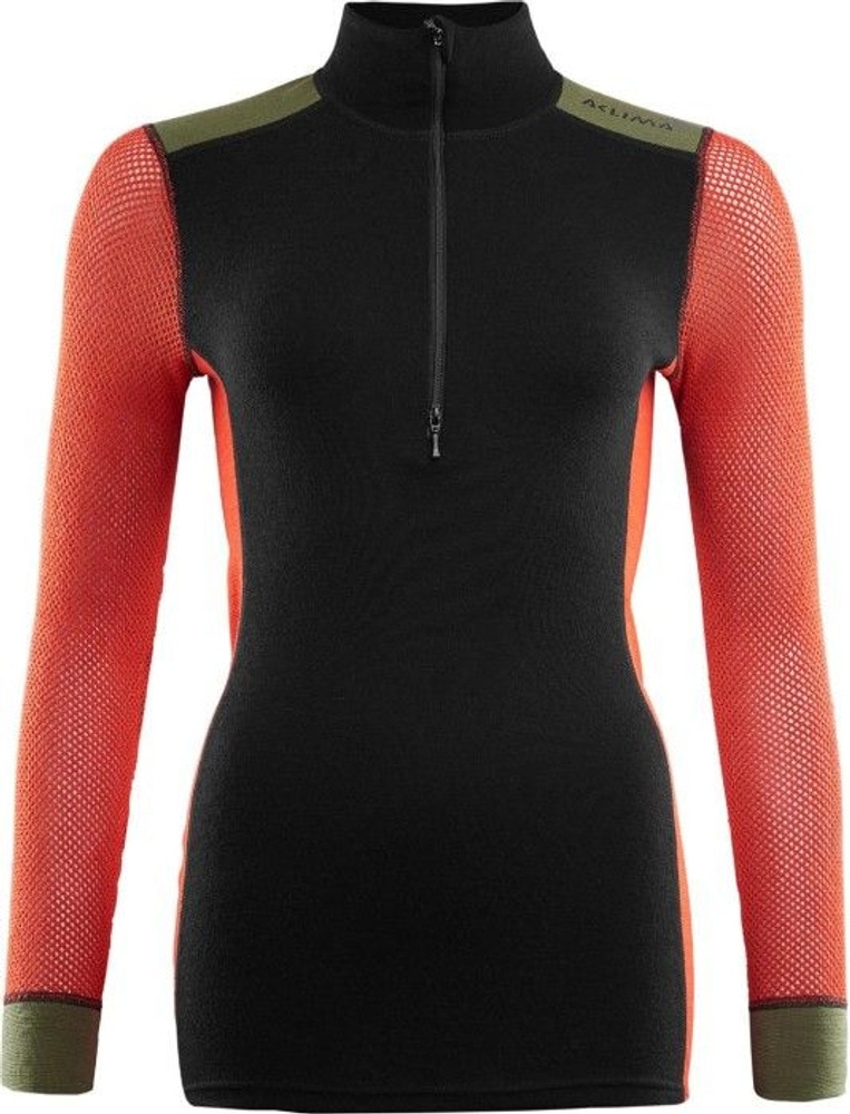 productImage: W's WoolNet Hybrid Mock Neck Jet Black/Poinciana/Capulet Olive