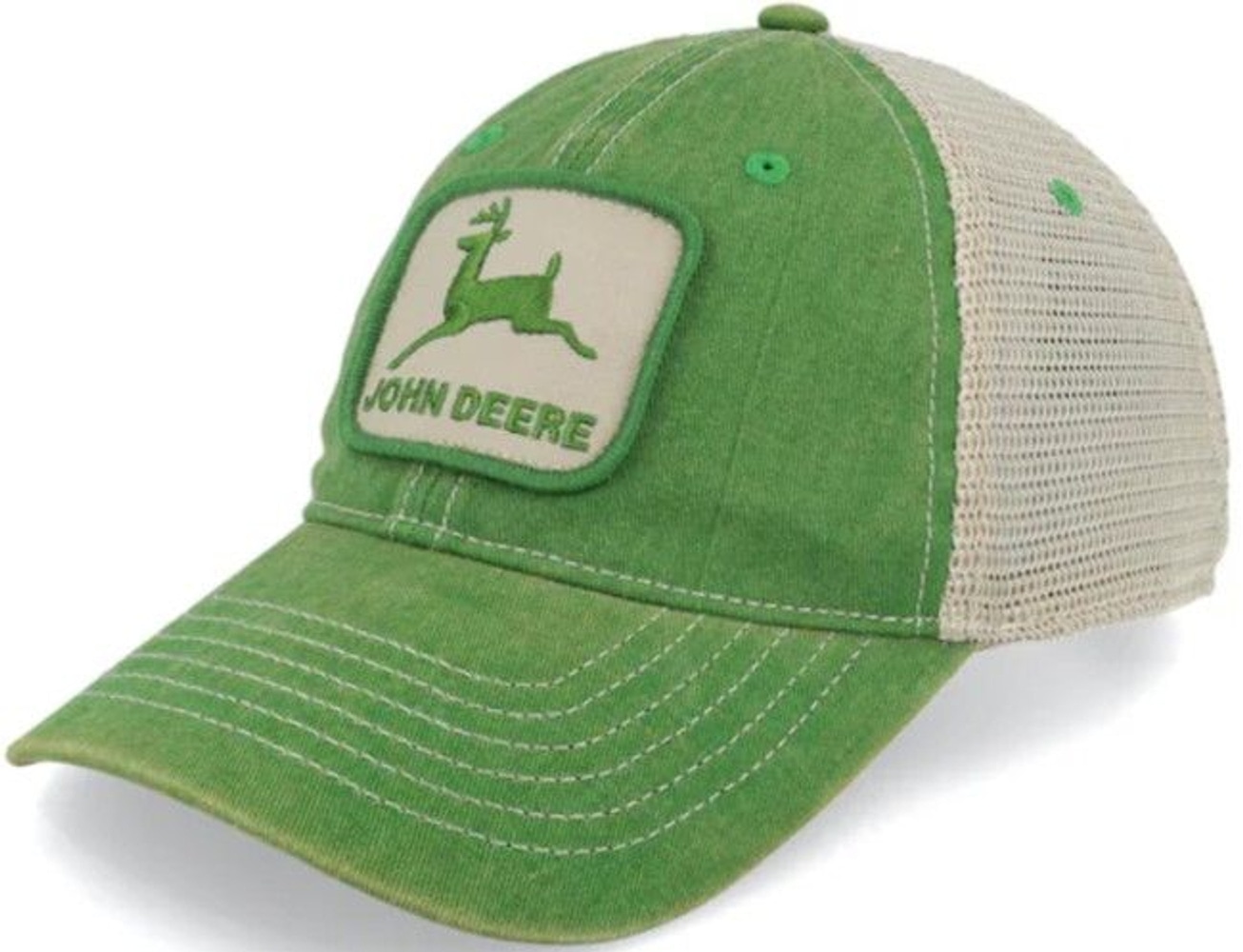 productImage: John Deere Stone Washed Logo Mens Cap Ivory/Dark Green