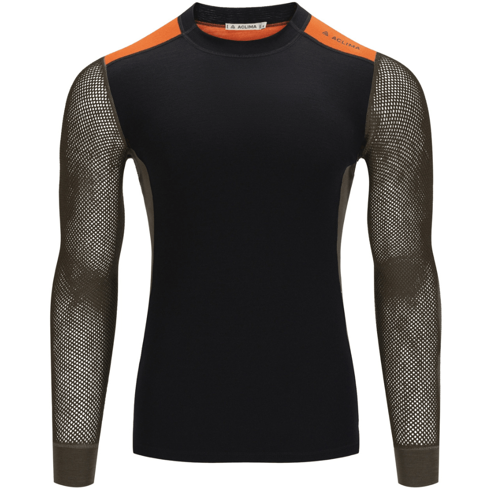 productImage: M's Woolnet Hybrid Crewneck Jet Black/Tarmac/Gold Flame